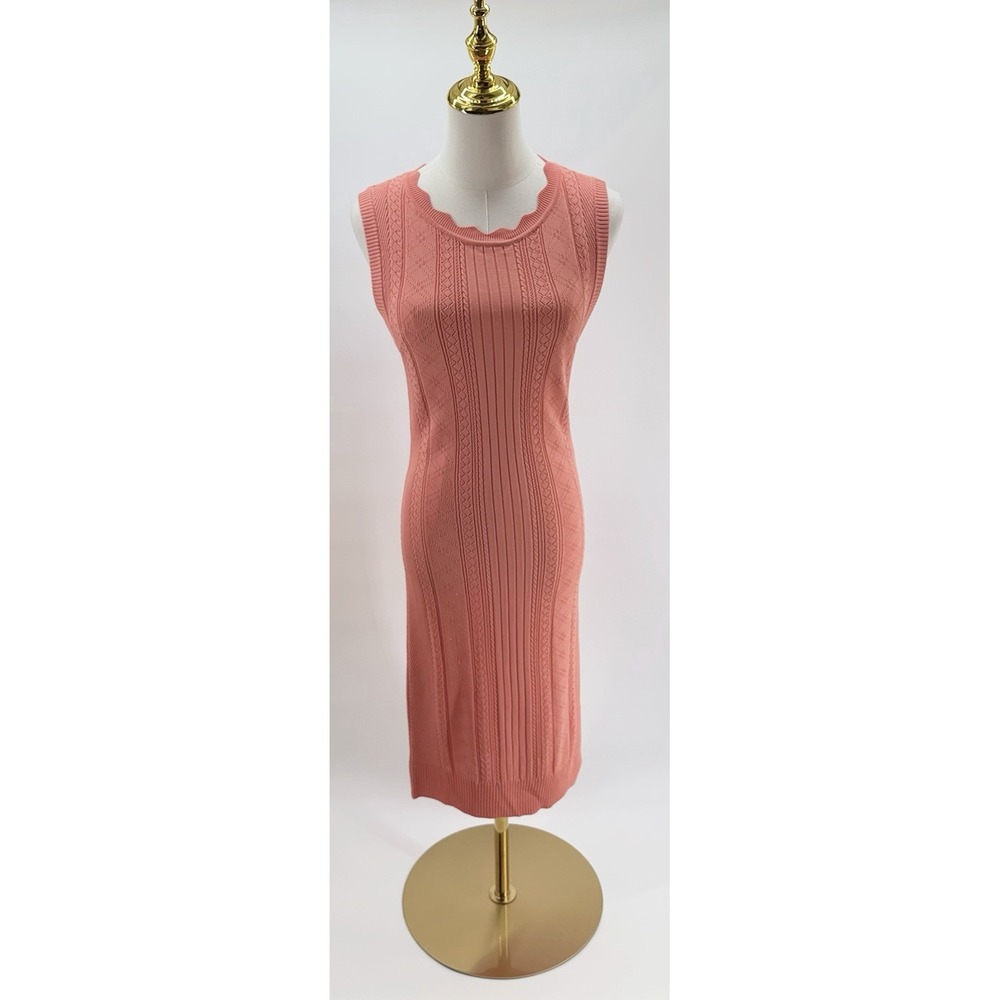 Guess Women's Pink Peach Coral Adaline Sleeveless Fitted Sweater Dress Large L